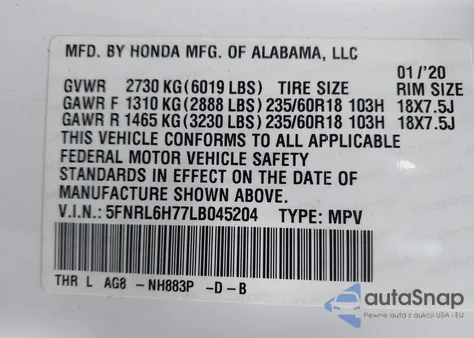 2020 Honda Odyssey Ex-L/Ex-L W/Navi Res из США, поврежденный, VIN 5FNRL6H77LB045204